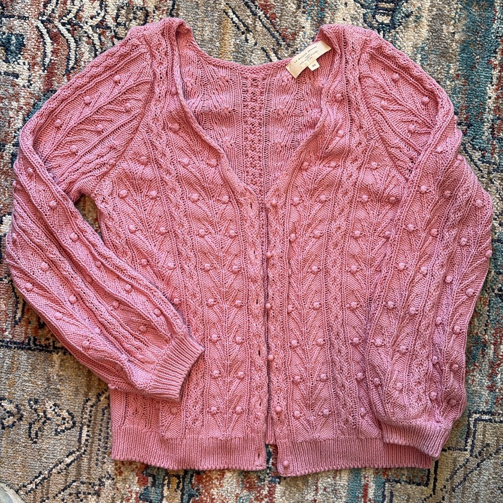 Sezane Pink Knit Pom-Pom Button Cardigan
